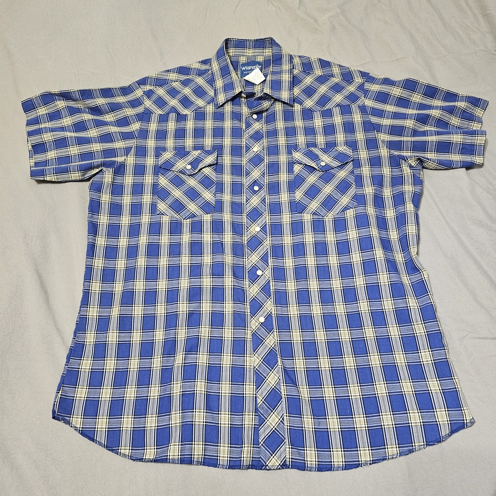 Blue Plaid Short-Sleeve Men's Shirt Wrangler Size XL